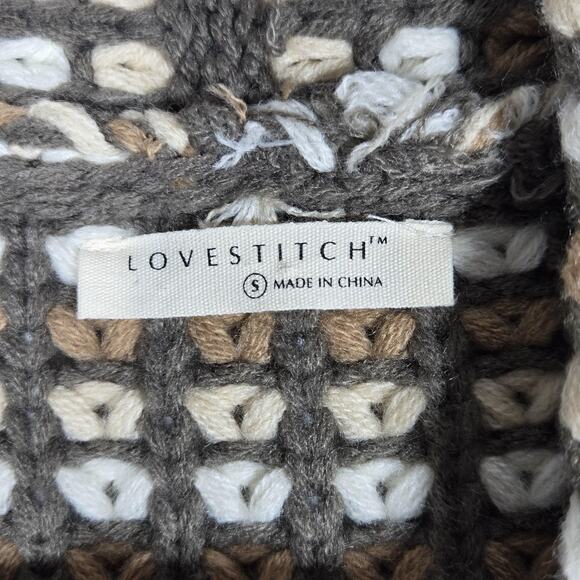 Lovestitch Cardigan Sweater Womens Small Brown Cream Striped Open Chunky Cozy - Picture 4 of 12